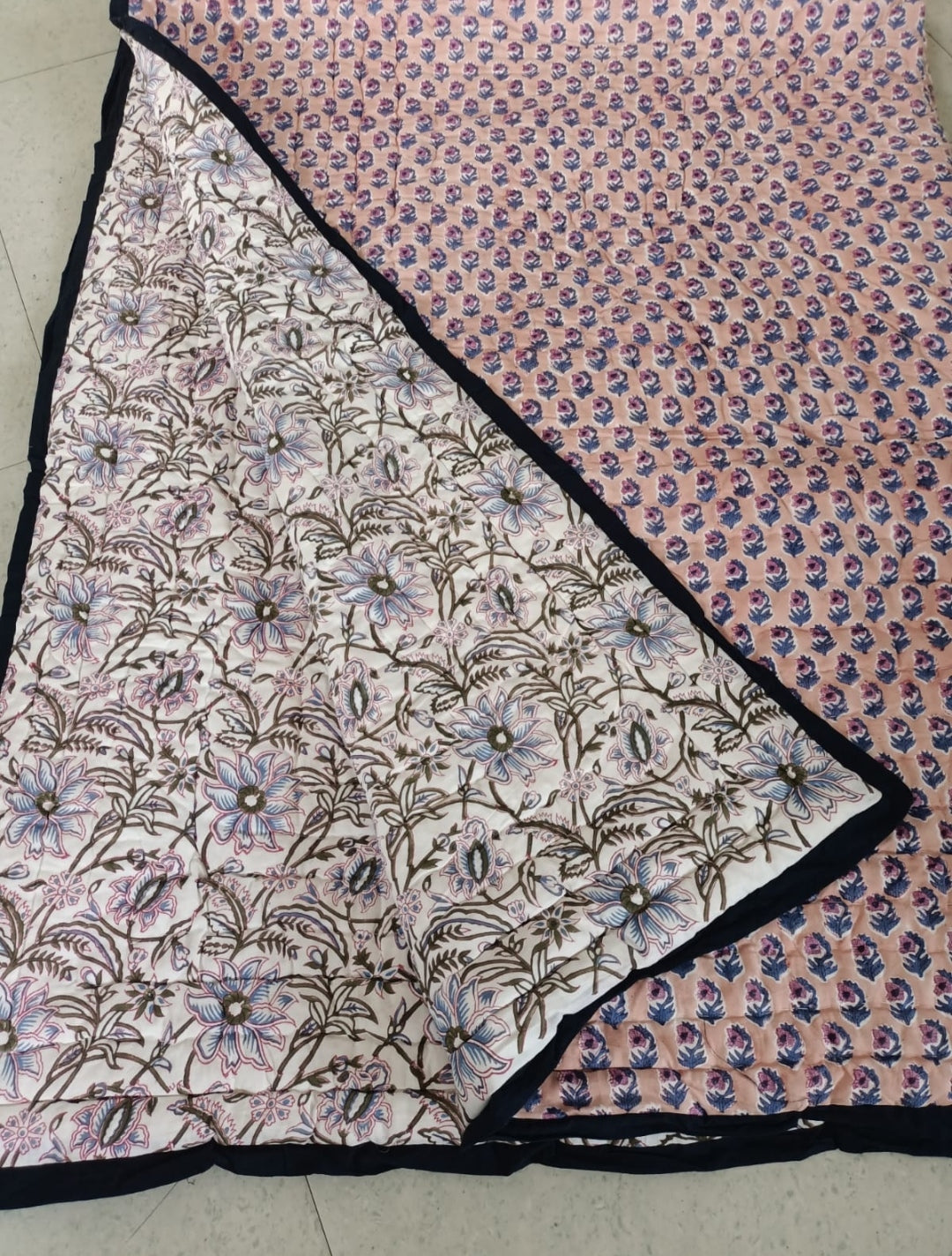 Chinar (Peach Pink) Double Sided 100% Soft Cotton Quilt/Blanket