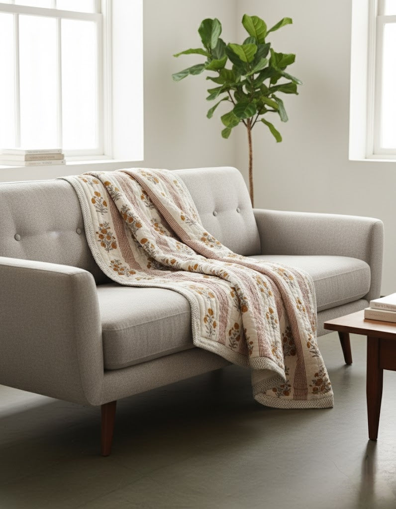 Khara 100% Soft Cotton Summer Quilt / Blanket - Reversible - No Tariffs