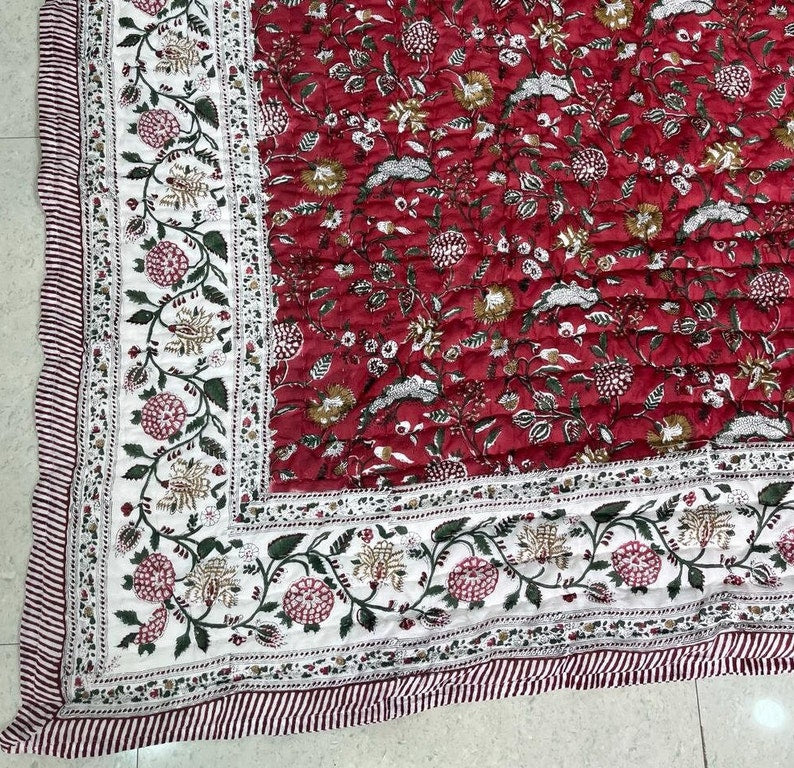 Cherry - 100% Soft Cotton Organic Quilt/Blanket- Handcrafted in Jaipur