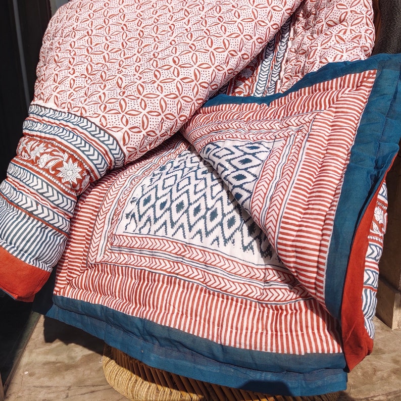 Red Petal 100% Soft Cotton Organic Quilt/Blanket- Handcrafted in Jaipur