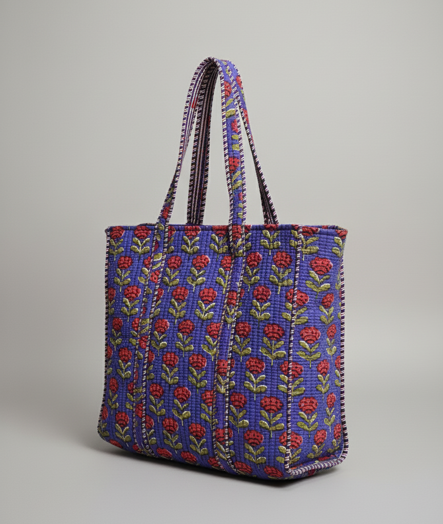 Large Blockprinted Purple Paisley Quilted Tote Bags | Handbags
