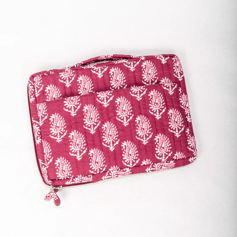 Chic Quilted Cotton Laptop Sleeve with Blockprint Design