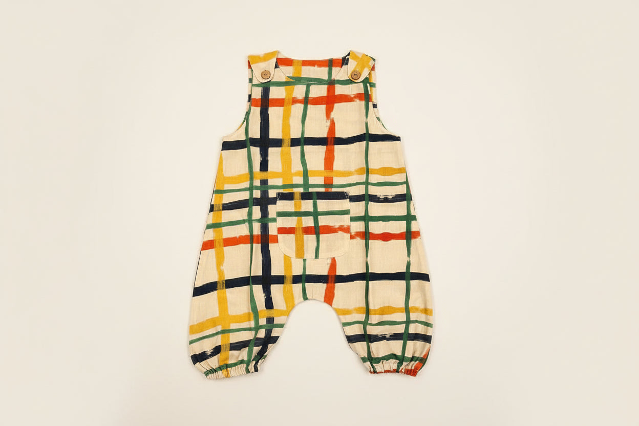Kids' 100% Cotton Colorful Print Overalls with Pockets - Unisex
