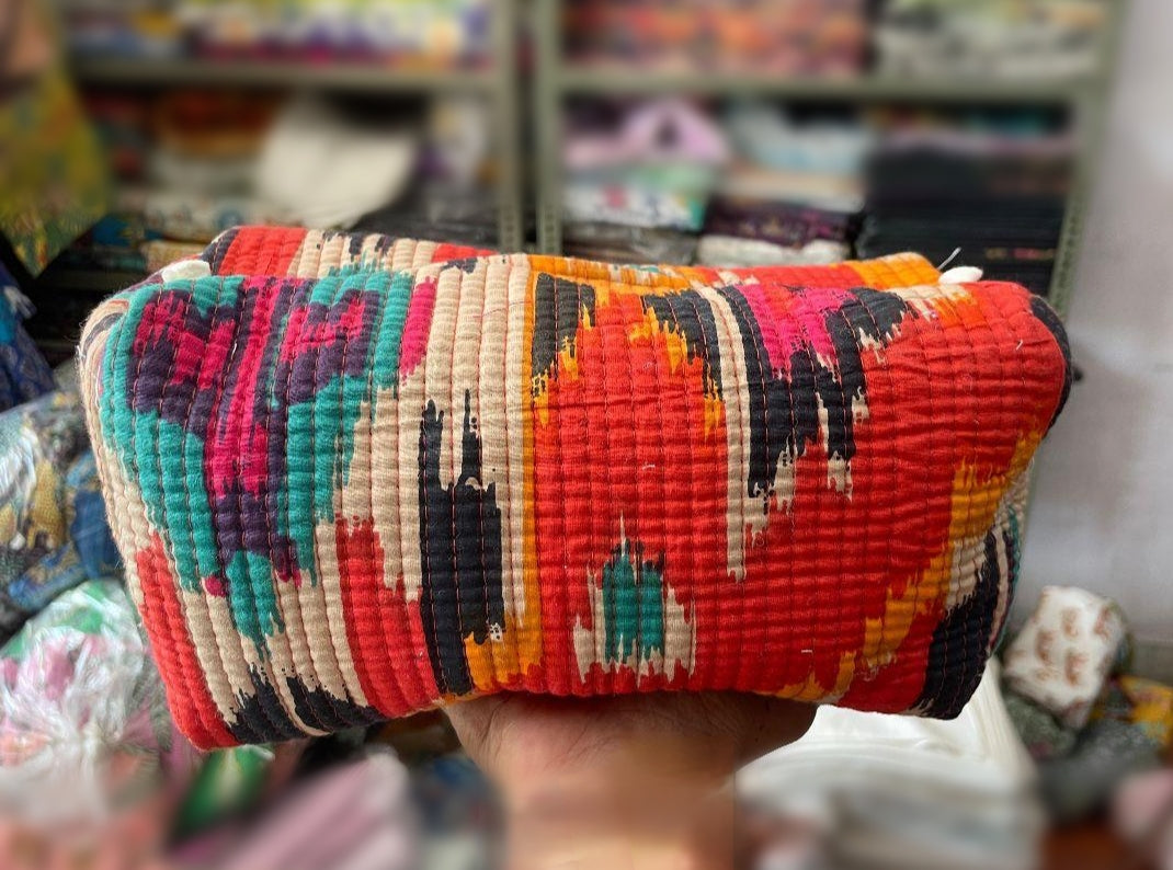 Blockprinted Cotton Vanity Pouch – Handmade & Travel Friendly