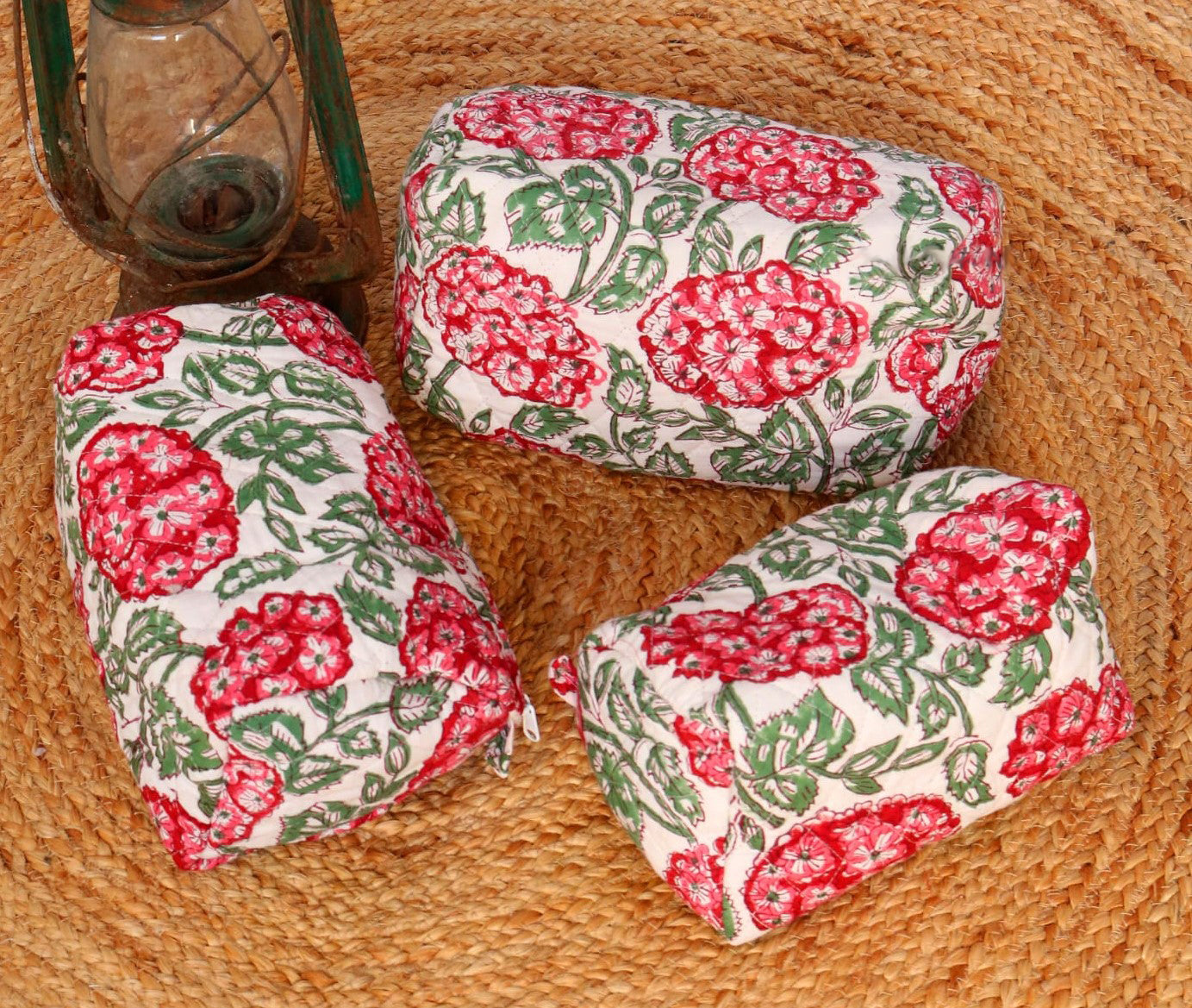 Boho blockprinted Travel Pouches ( set of 3 )