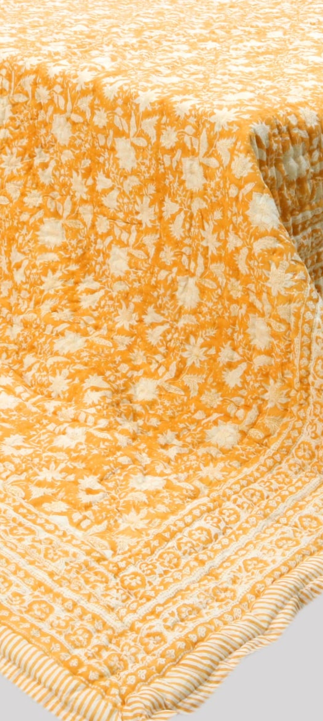 Yellow Mustard Floral 100% Soft Cotton Organic Quilt/Blanket- Handcrafted in Jaipur