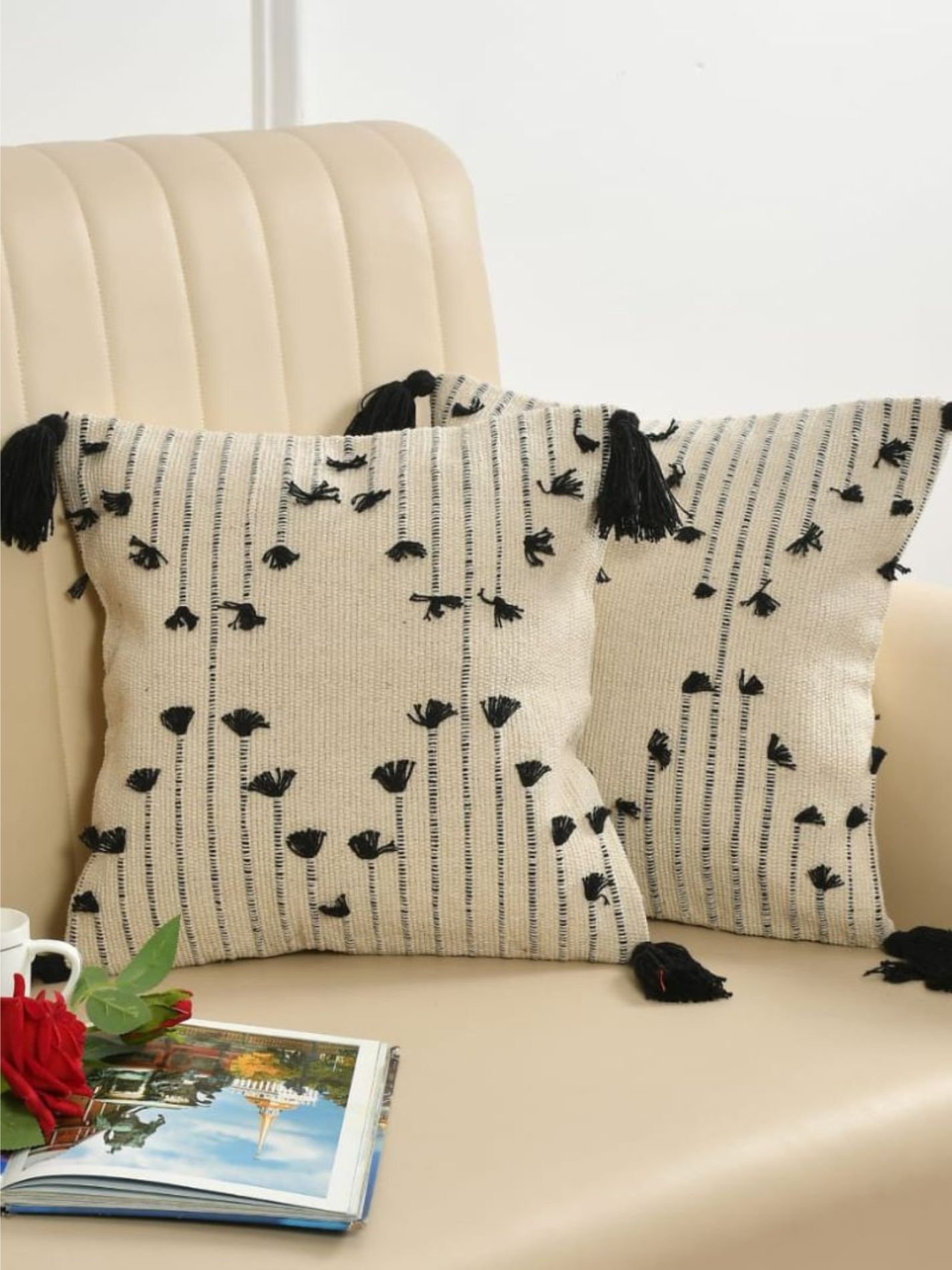 Handcrafted Cushion Cover in hues of Black & White