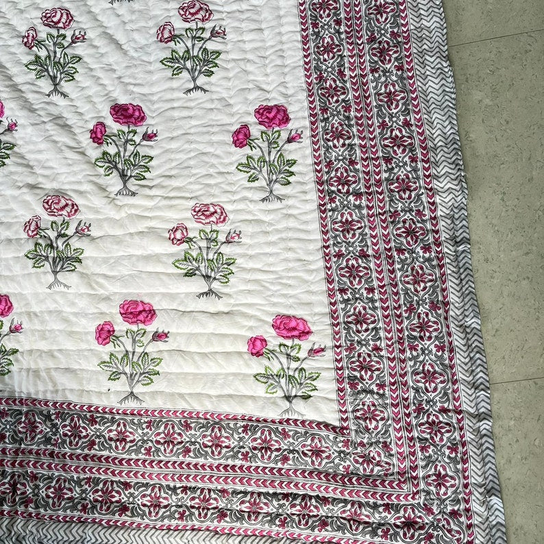 'Gulab'- 100% Soft Cotton Quilt/Blanket- Handcrafted in Jaipur
