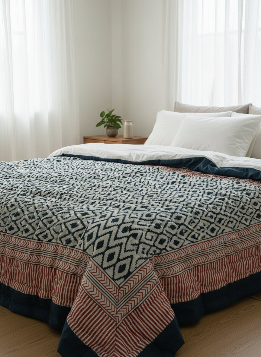 'Jheel'- 100% Soft Cotton Quilt/Blanket- Handcrafted in Jaipur