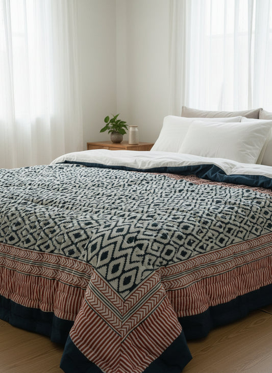 'Jheel'- 100% Soft Cotton Quilt/Blanket- Handcrafted in Jaipur
