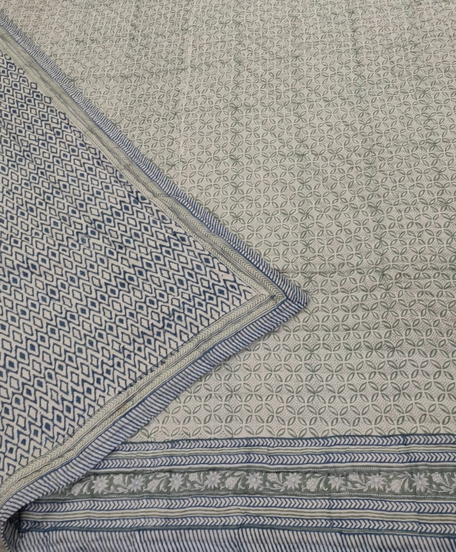 'Jheel Green'- 100% Soft Cotton Quilt/Blanket- Handcrafted in Jaipur