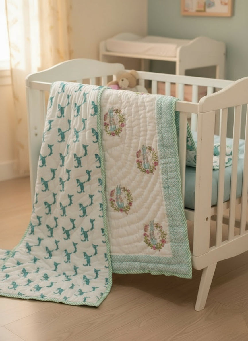 'Honey Bunny'- Reversible Baby Quilt|Blanket