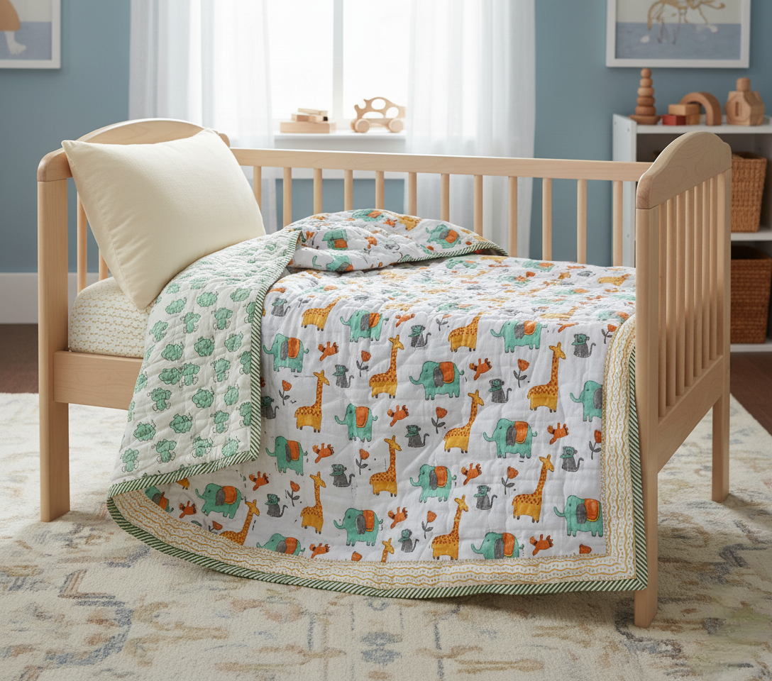'Forest Lullaby'- Reversible Baby Quilt|Blanket