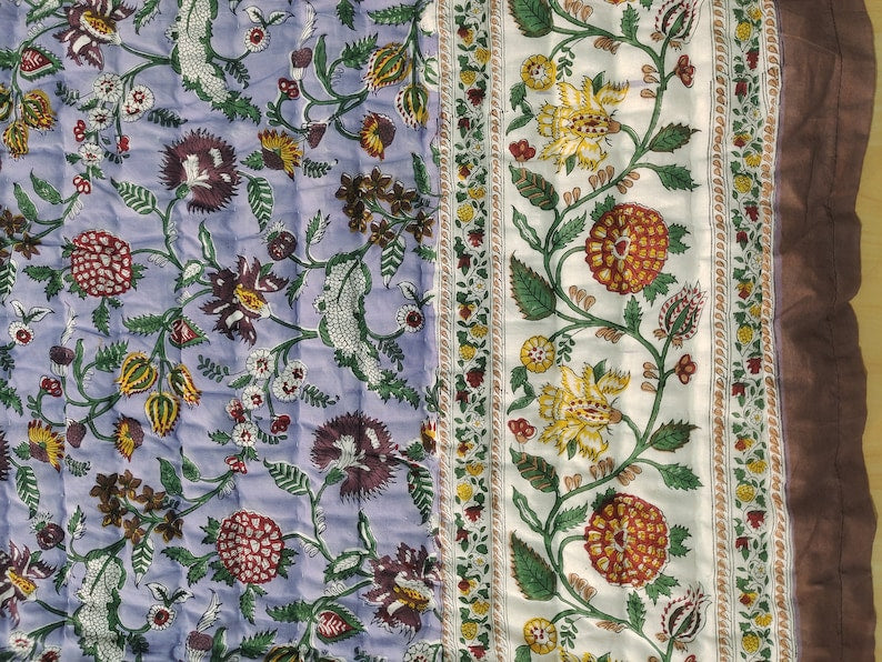 Lavender Blossoms- 100% Soft Cotton Organic Quilt/Blanket- Handcrafted in Jaipur