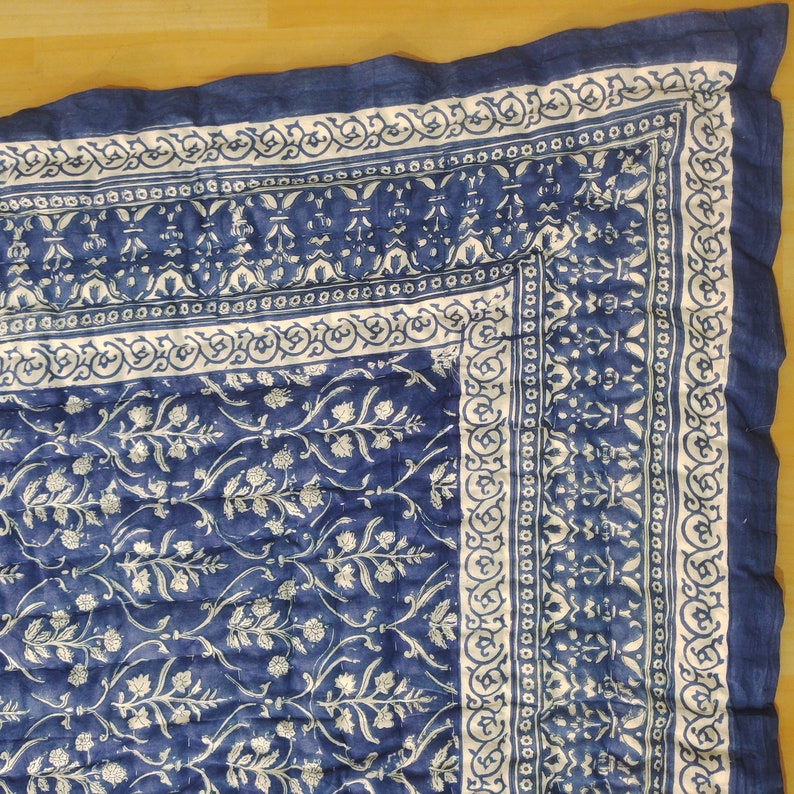 Blue Paisley Blockprinted - 100% Soft Cotton Organic Quilt/Blanket- Handcrafted in Jaipur