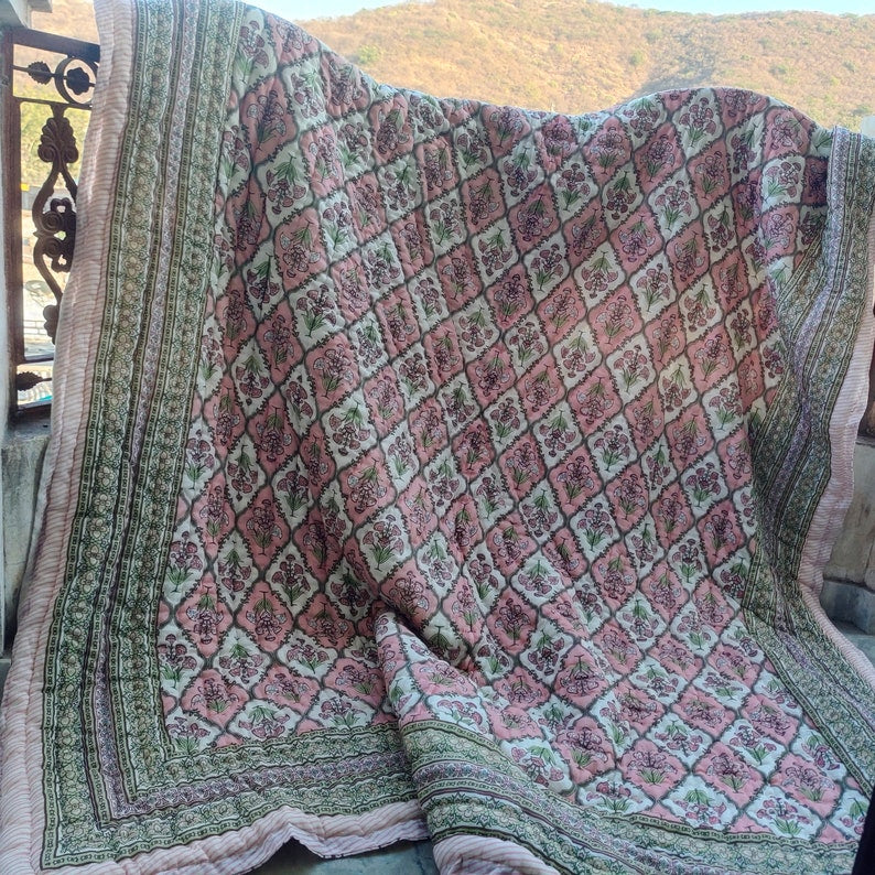Philomila Baby Pink - 100% Soft Cotton Organic Quilt/Blanket- Handcrafted in Jaipur