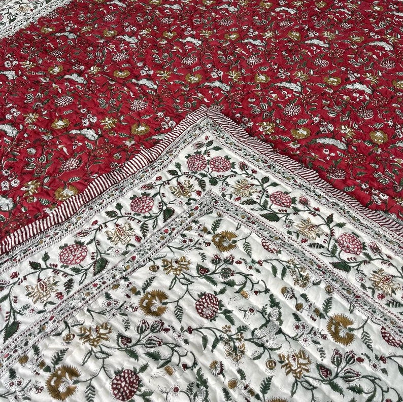 Shabnam Cherry - 100% Soft Cotton Organic Quilt/Blanket- Handcrafted in Jaipur