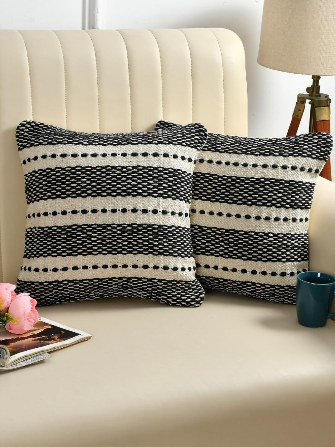 Handcrafted Cushion Cover in hues of Black & White