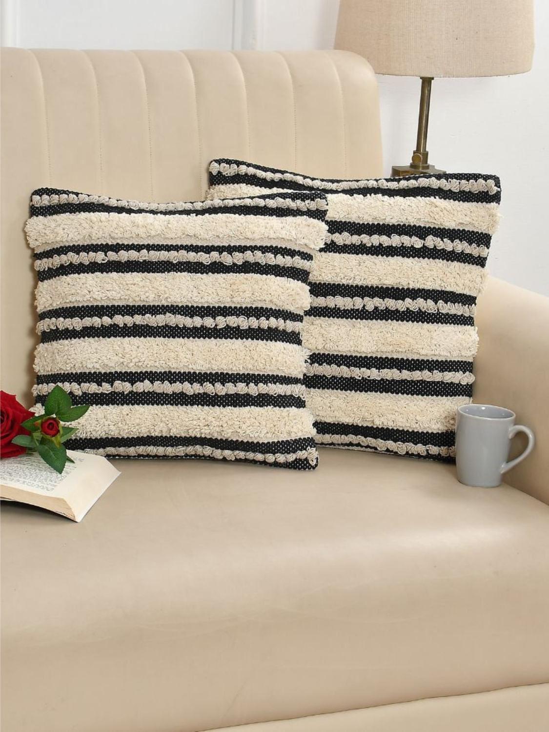 Handcrafted Cushion Cover in hues of Black & White