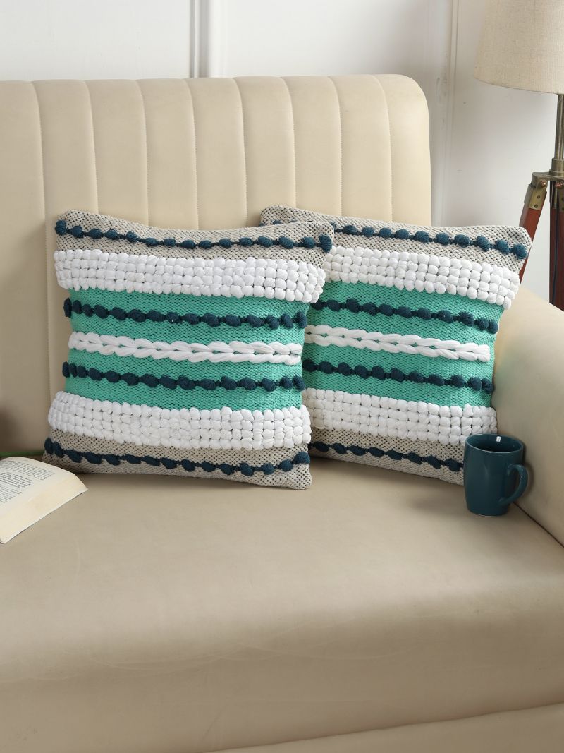 Handcrafted Cushion Cover in hues of Teal