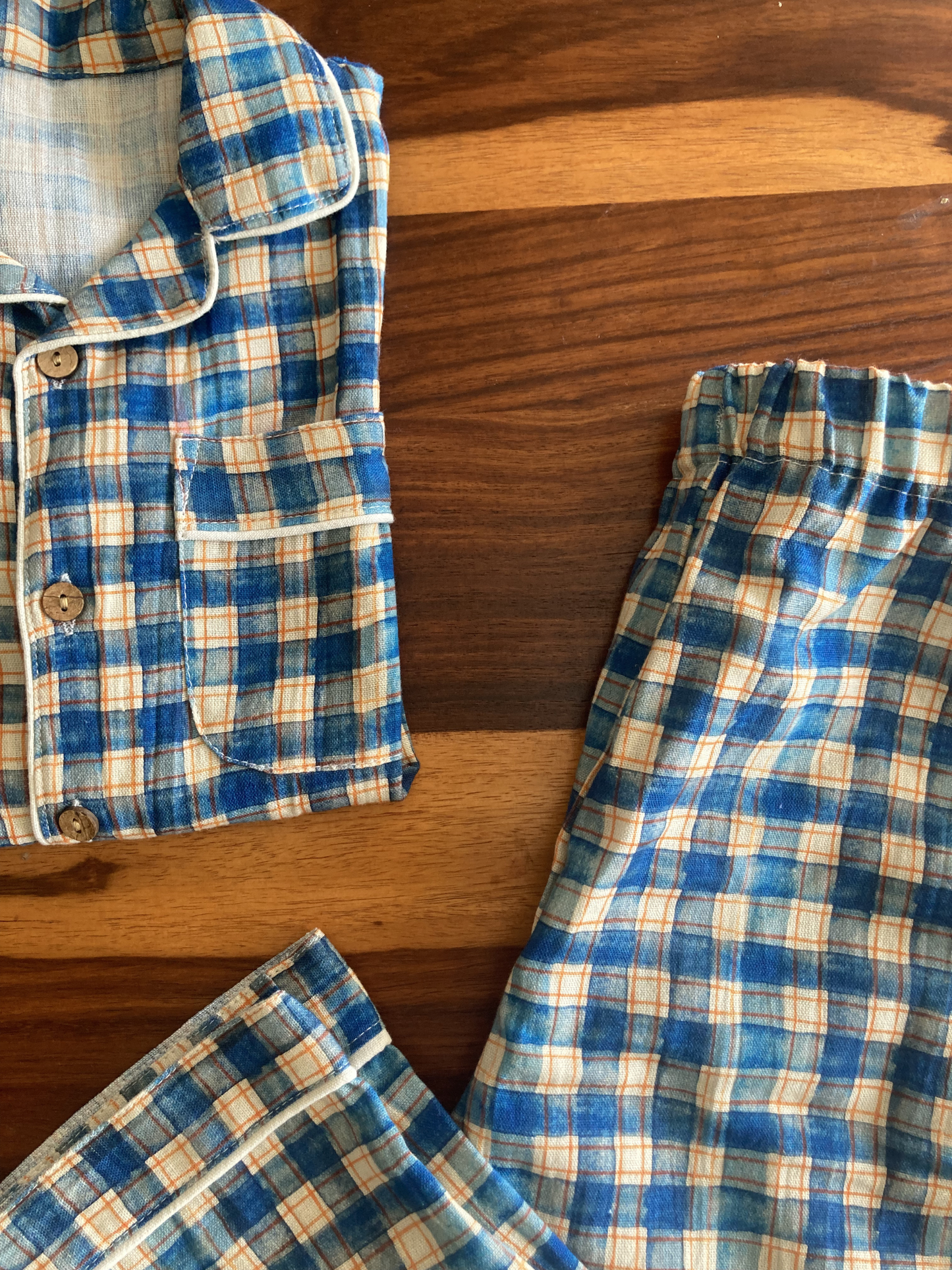 Two-piece Cotton Pajama Set | Blue Checks
