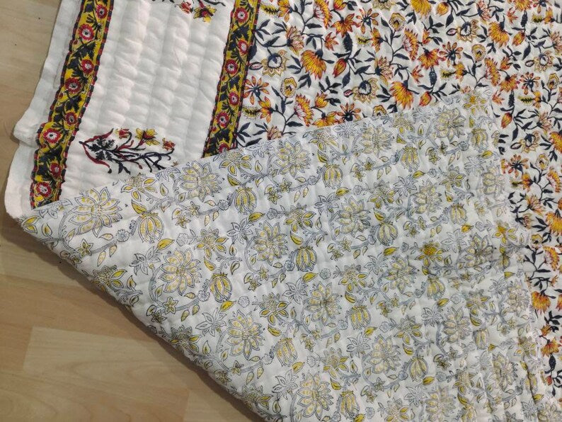 Sunkissed - 100% Soft Cotton Organic Quilt/Blanket- Handcrafted in Jaipur