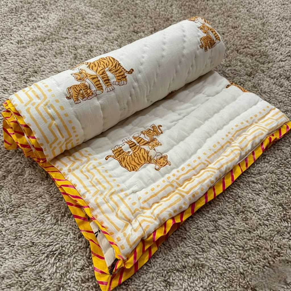 'Leo's Jungle'- Reversible Baby Quilt|Blanket