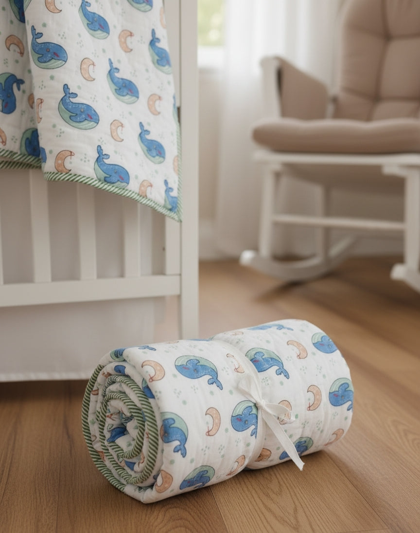 'Tiny Tides'- Reversible Baby Quilt|Blanket