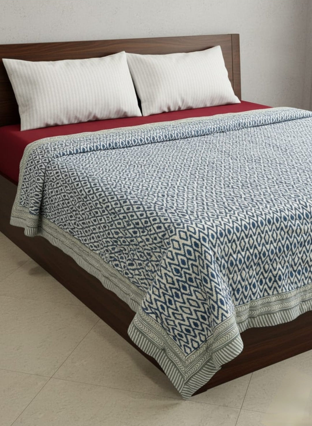 'Jheel Green'- 100% Soft Cotton Quilt/Blanket- Handcrafted in Jaipur