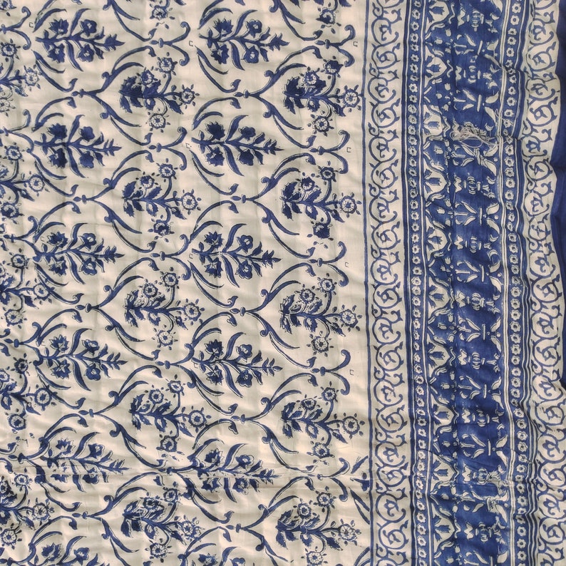Blue Paisley Blockprinted - 100% Soft Cotton Organic Quilt/Blanket- Handcrafted in Jaipur