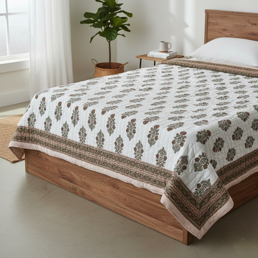 Sunrise - 100% Soft Cotton Quilt/Blanket- Handcrafted in Jaipur