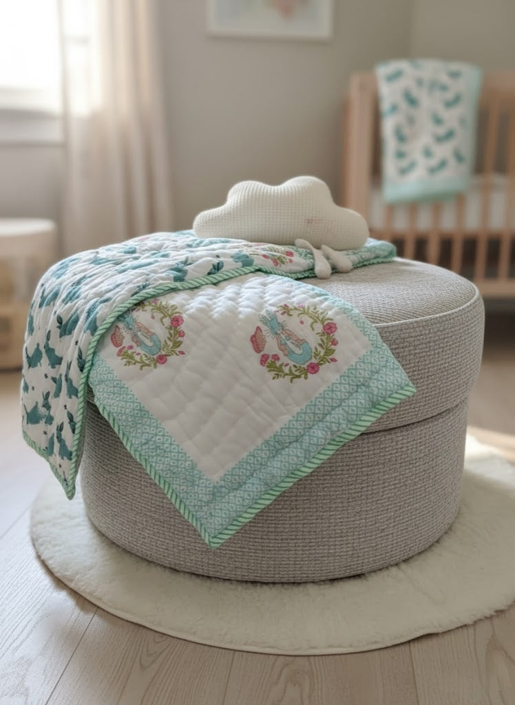 'Honey Bunny'- Reversible Baby Quilt|Blanket