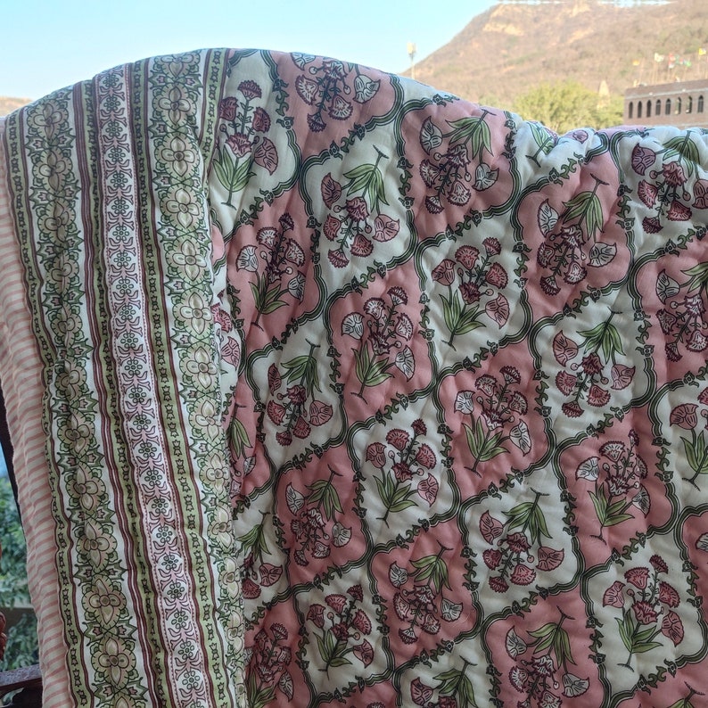 Philomila Baby Pink - 100% Soft Cotton Organic Quilt/Blanket- Handcrafted in Jaipur