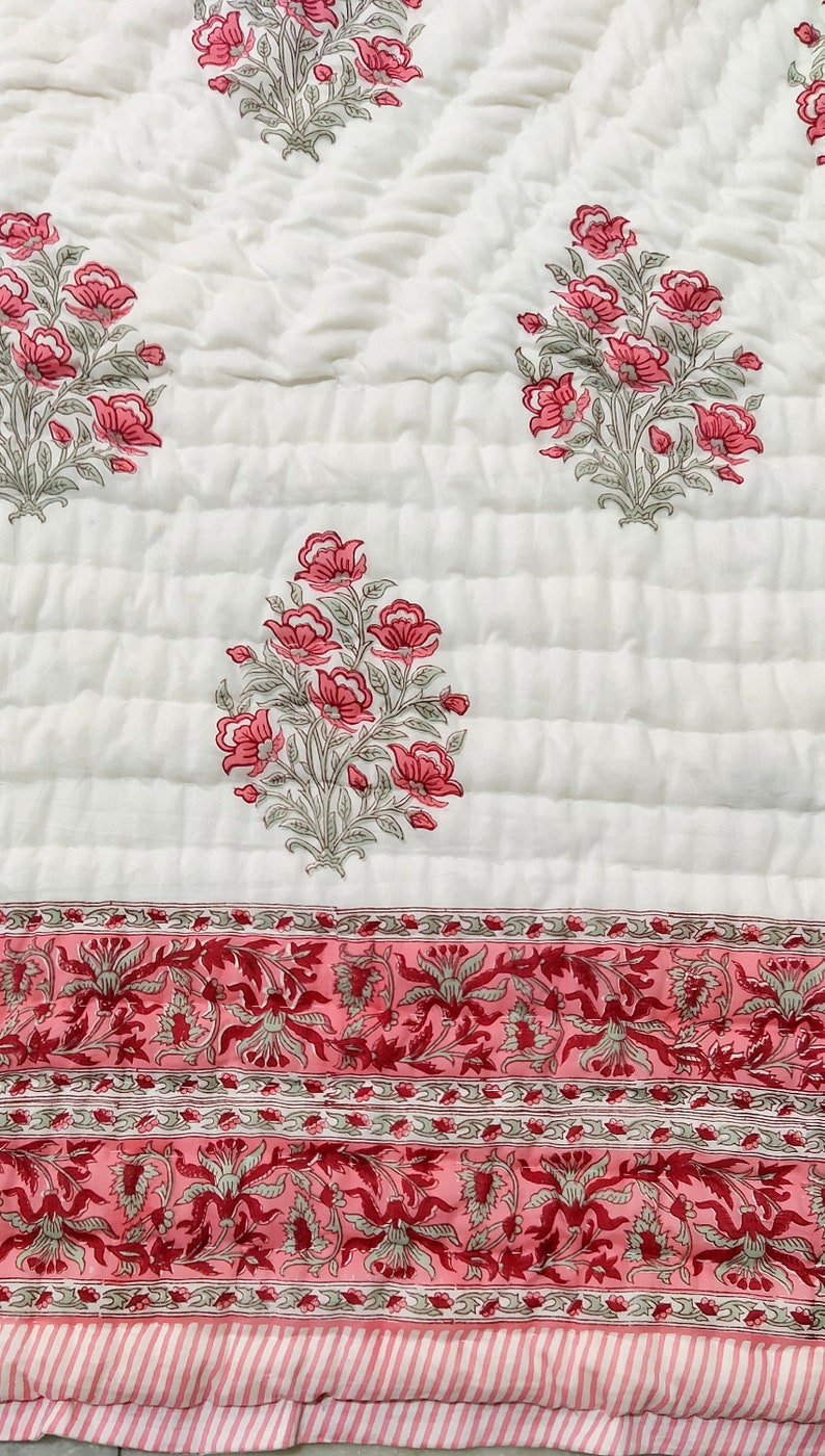 Red Bouquet - 100% Soft Cotton Organic Quilt/Blanket- Handcrafted in Jaipur