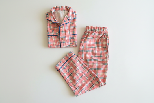 Two-piece Cotton Pajama Set | Pink Checks