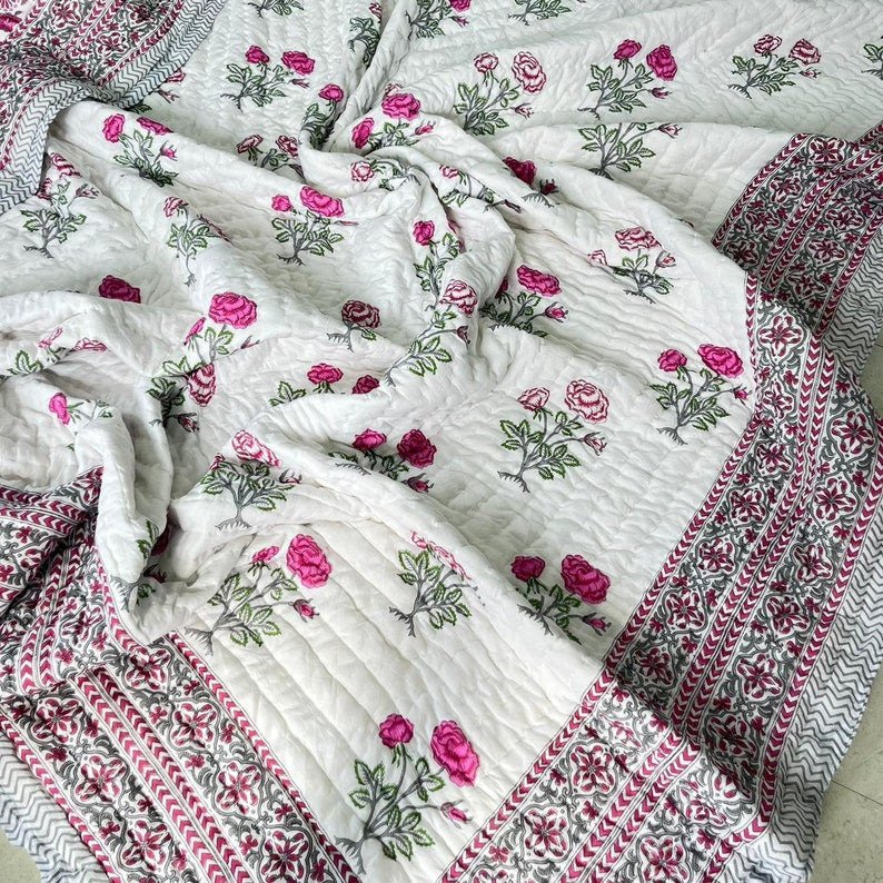 'Gulab'- 100% Soft Cotton Quilt/Blanket- Handcrafted in Jaipur