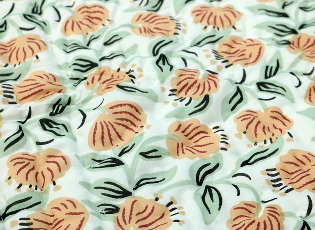 'Poppy Fields'- 100% Soft Cotton Organic Quilt/Blanket- Handcrafted in Jaipur