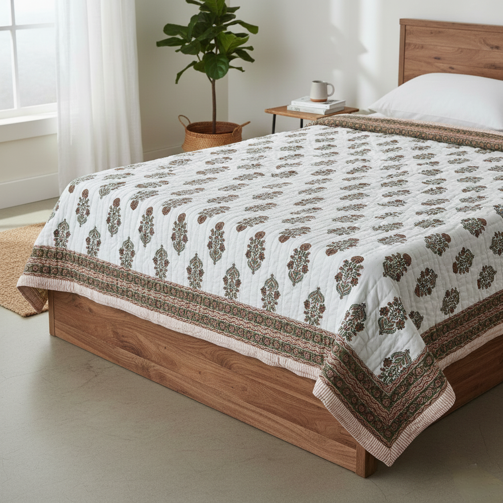 Sunrise - 100% Soft Cotton Organic Quilt/Blanket- Handcrafted in Jaipur