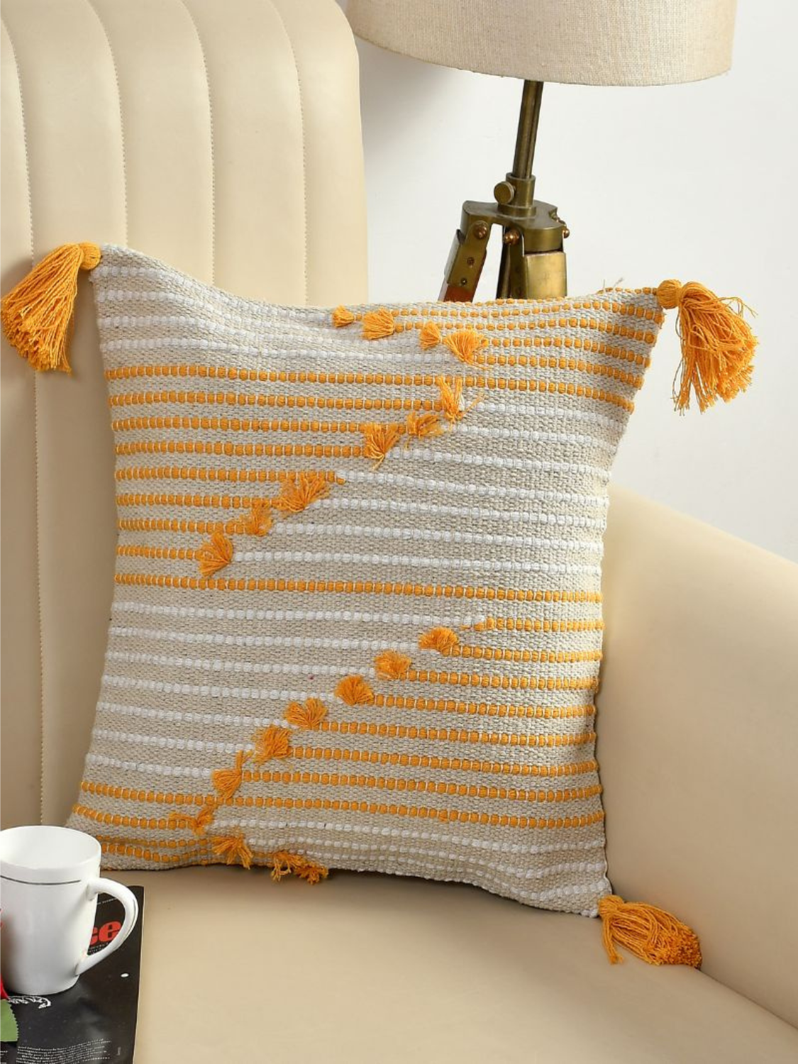 Handcrafted Cushion Cover in hues of Mustard