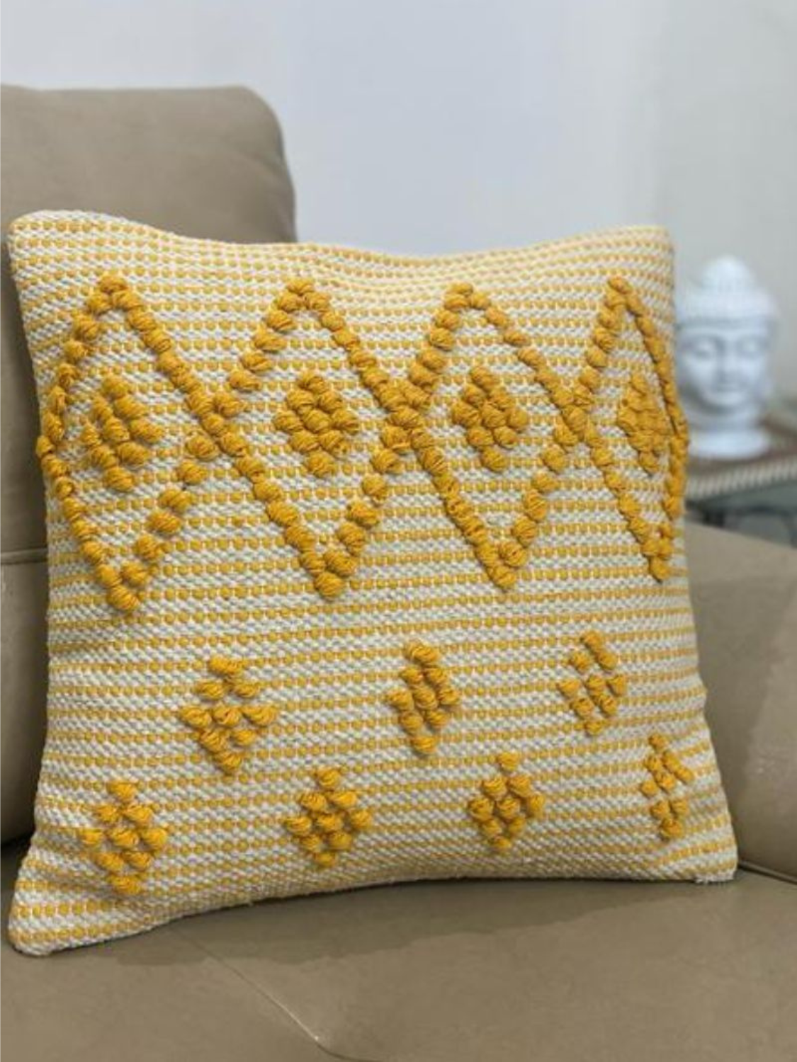 Handcrafted Cushion Cover in hues of Mustard