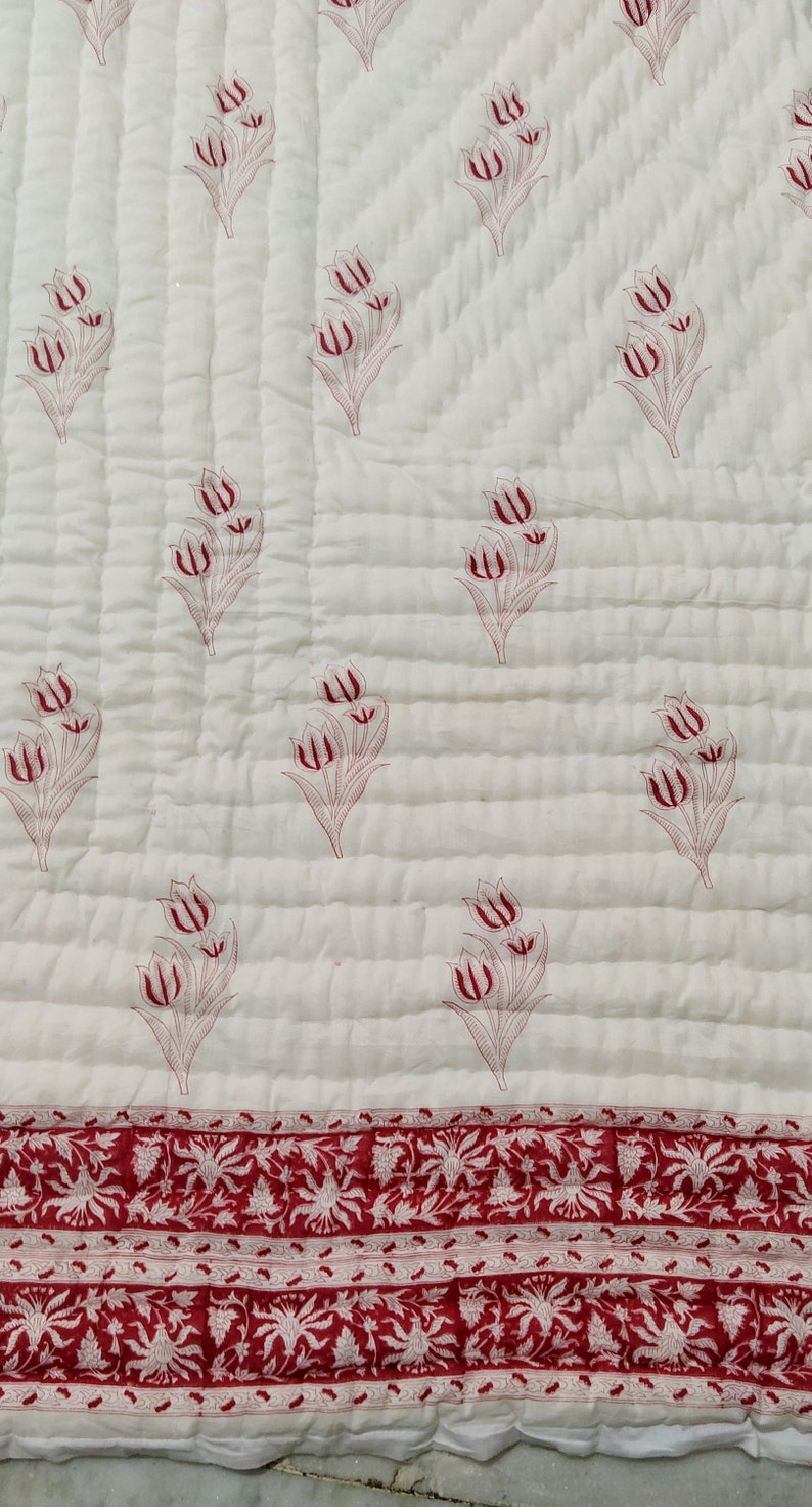Rouge Flora- 100% Soft Cotton Organic Quilt/Blanket- Handcrafted in Jaipur