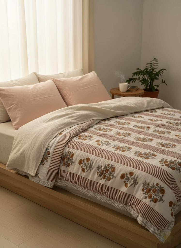 Khara 100% Soft Cotton Summer Quilt / Blanket - Reversible - No Tariffs