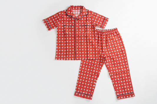 Two-piece Cotton Pajama Set | Red Checks
