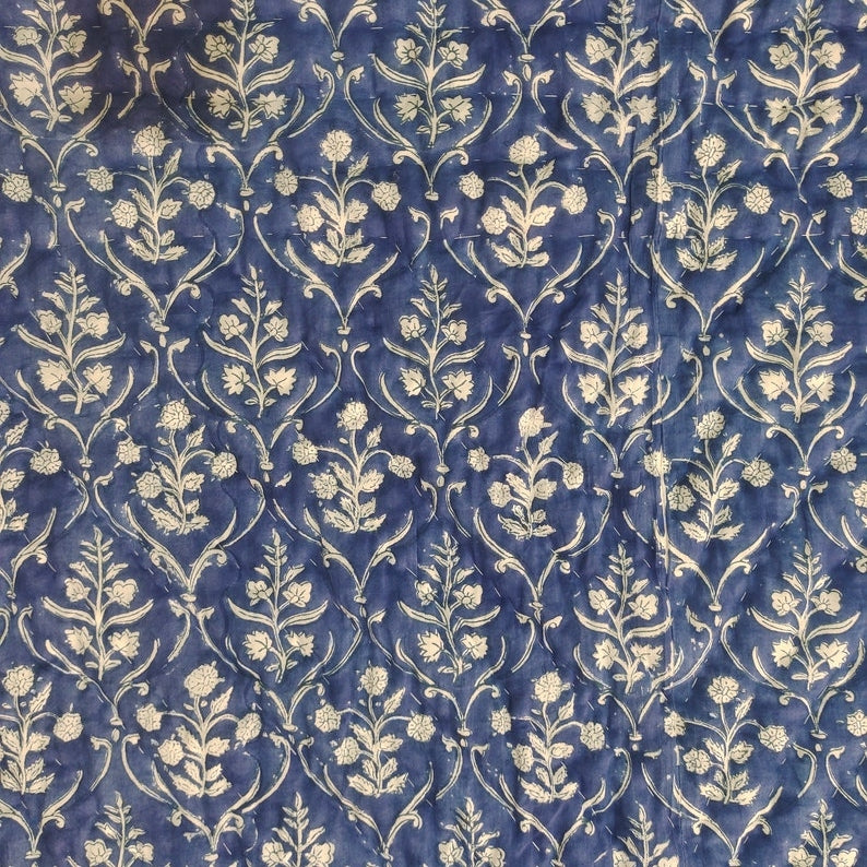 Blue Paisley Blockprinted - 100% Soft Cotton Organic Quilt/Blanket- Handcrafted in Jaipur