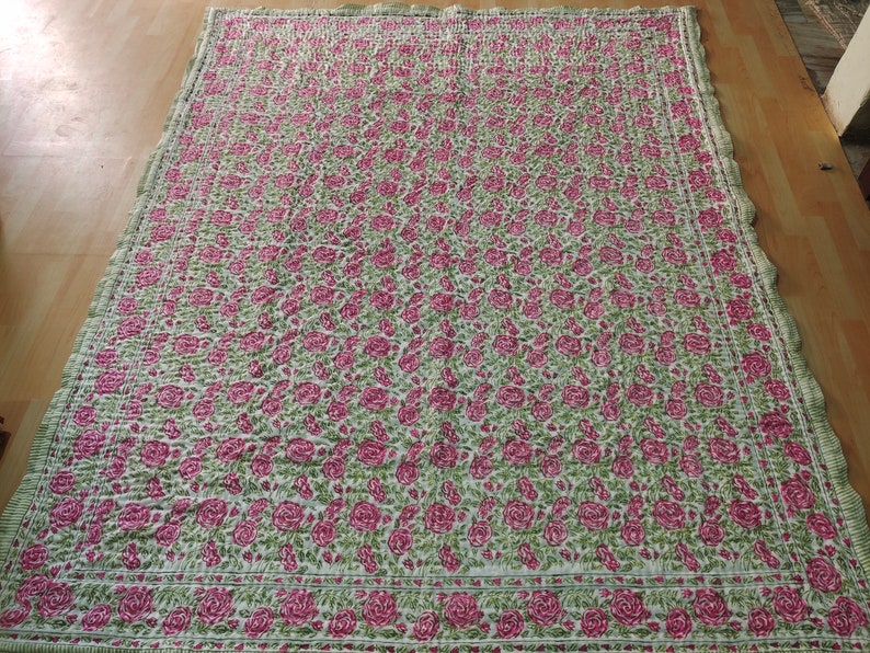 'Meadow Pink'- 100% Soft Cotton Organic Quilt/Blanket- Handcrafted in Jaipur