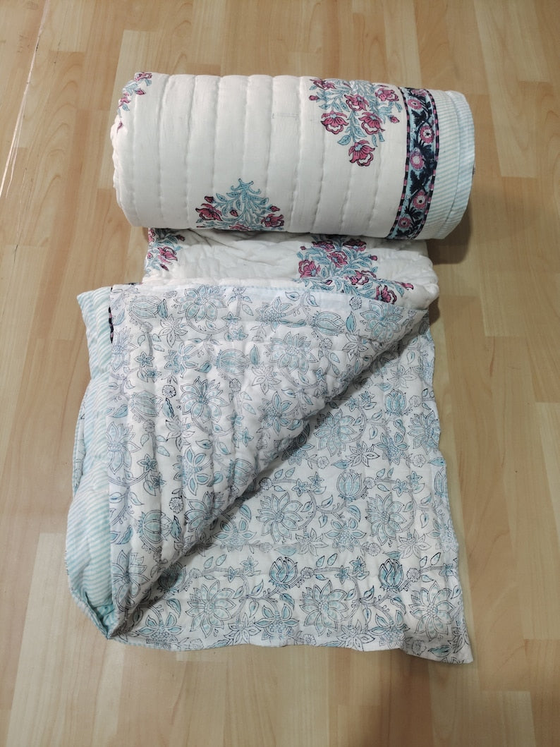 Cinnamon- 100% Soft Cotton Organic Quilt/Blanket- Handcrafted in Jaipur