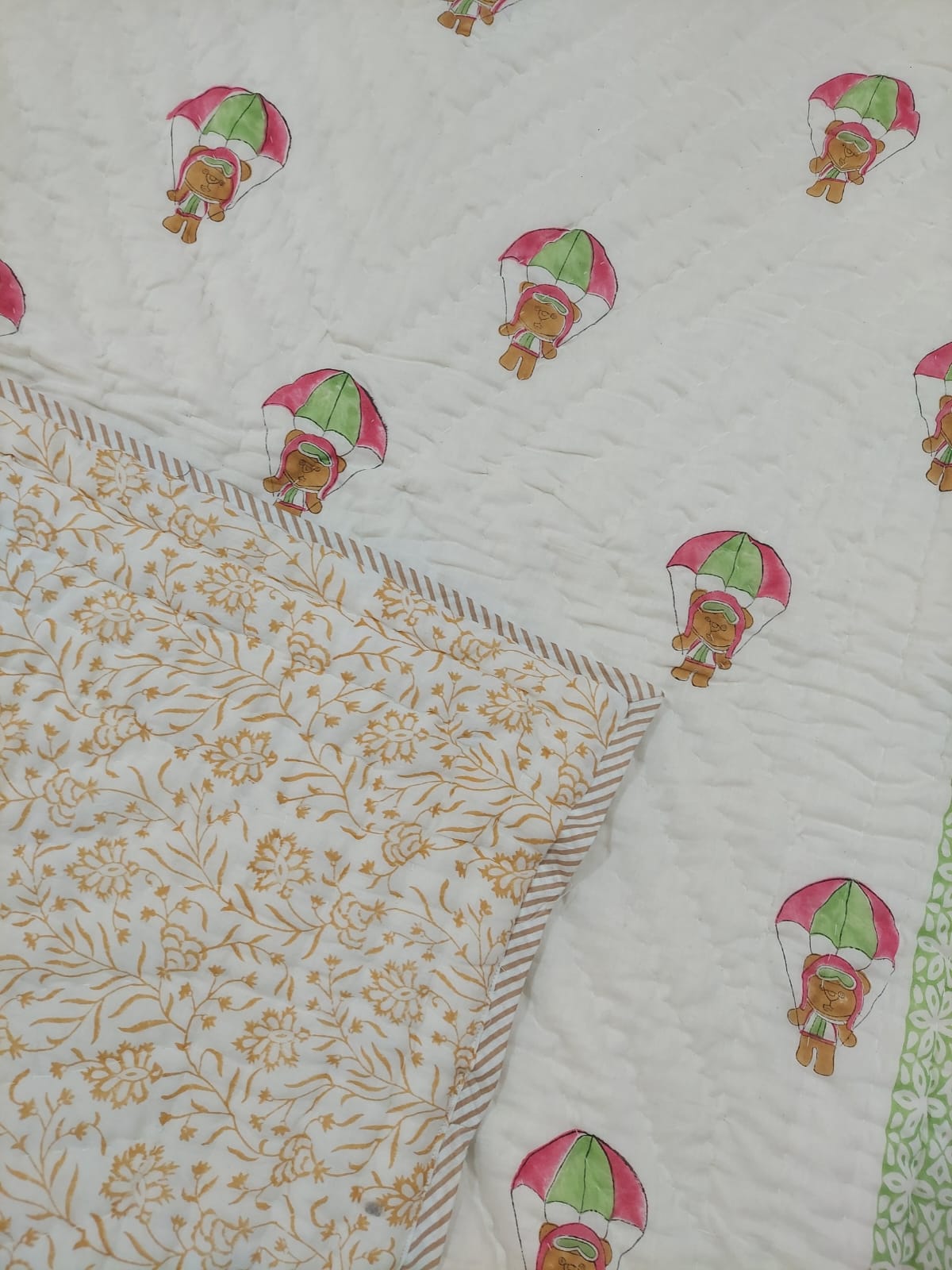 'Benny The Bear'- Reversible Baby Quilt|Blanket
