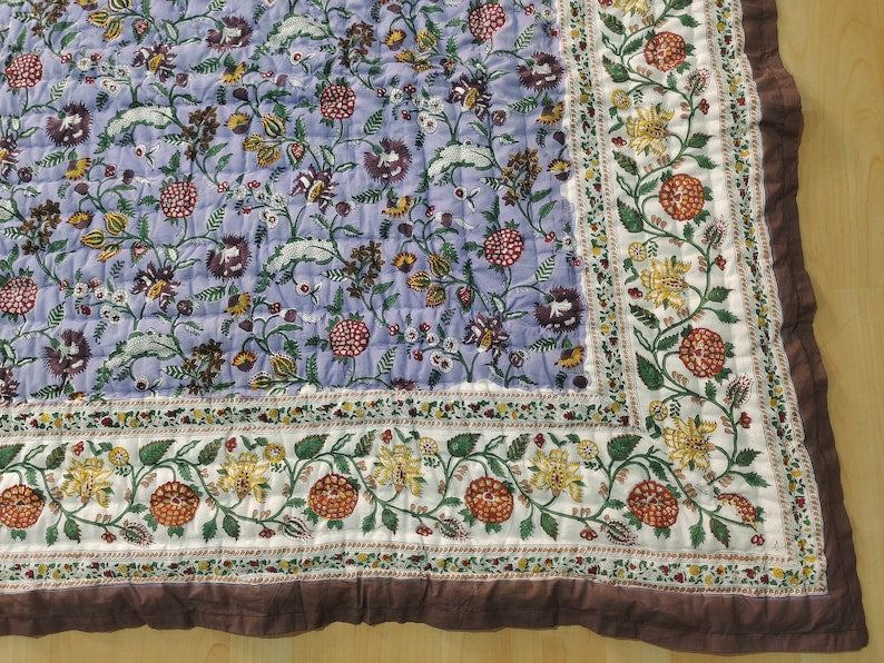 Lavender Blossoms- 100% Soft Cotton Organic Quilt/Blanket- Handcrafted in Jaipur