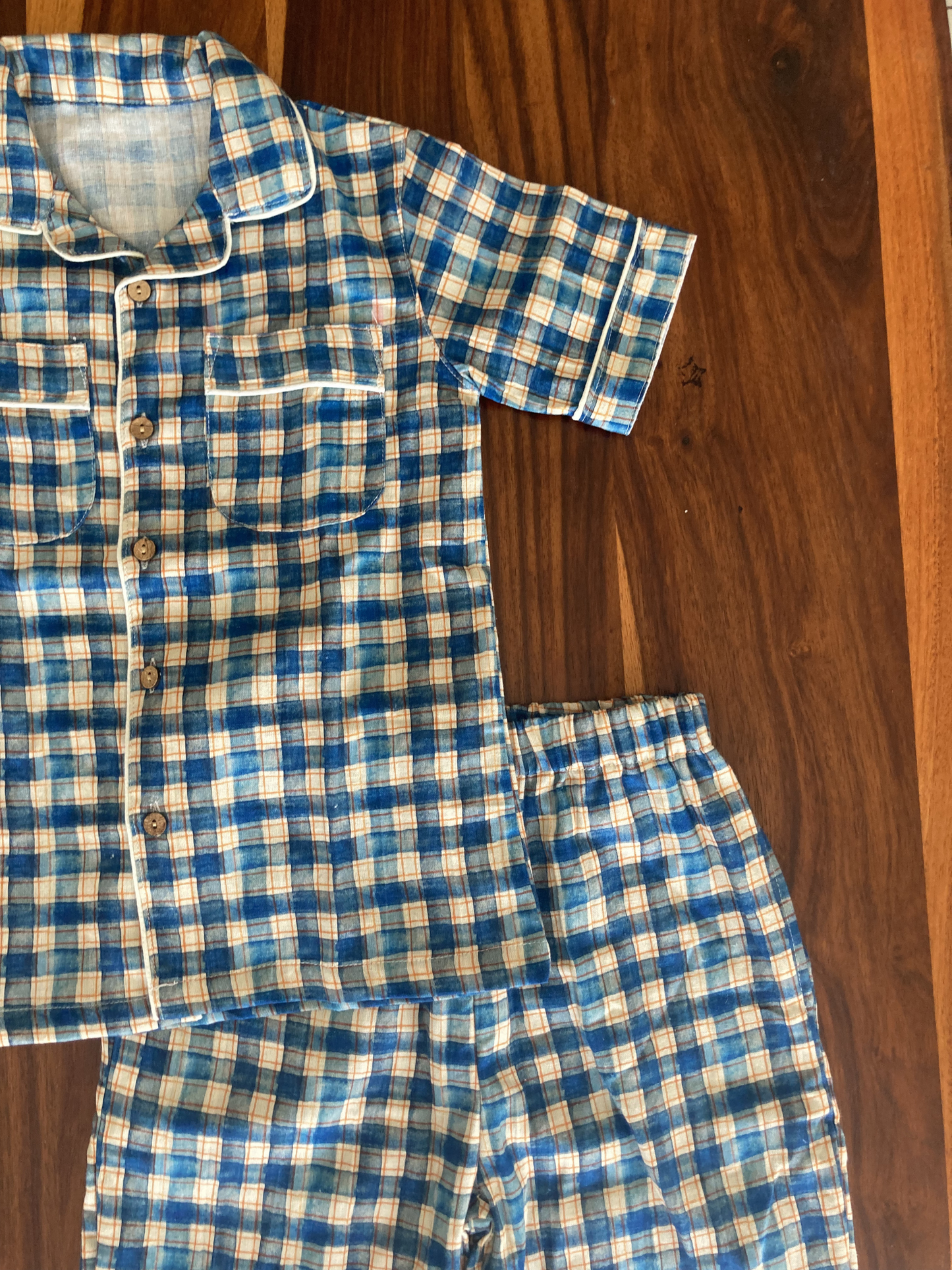 Two-piece Cotton Pajama Set | Blue Checks