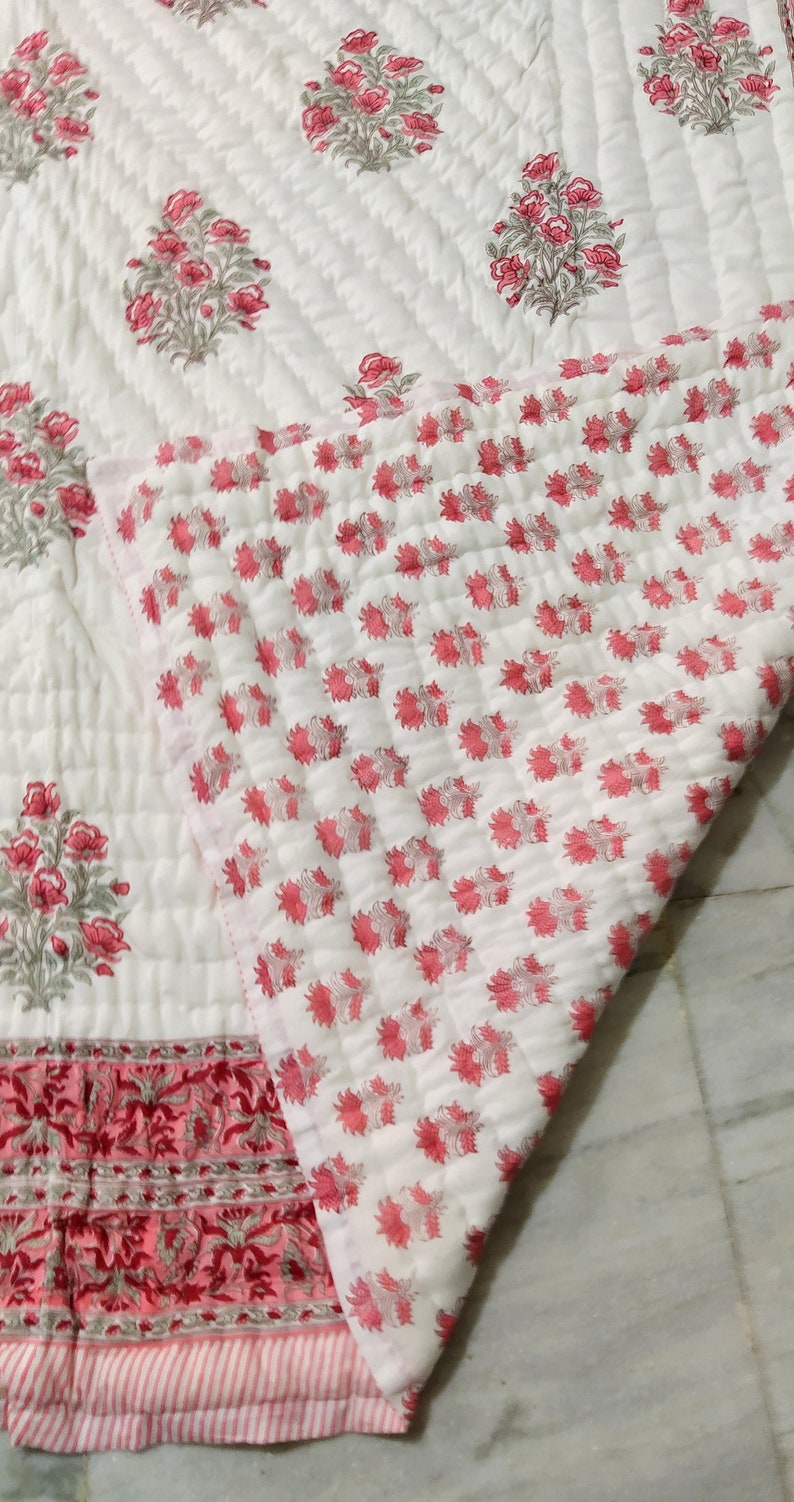 Red Bouquet - 100% Soft Cotton Organic Quilt/Blanket- Handcrafted in Jaipur